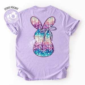 Sequin Bunny- Mermaid Easter Rabbit- Glitter Trendy Coquette Spring Style- Printed Women's Comfort Colors Tee Free Shipping Preppy Top