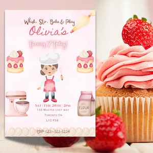 Cooking and Baking Party Invitation| Girls Chef Birthday Invite | Editable Baking Party Invitation| Printable kitchen theme Invite