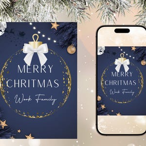Personalisieren Sie Weihnachtskarte, Festlichen Feiertagsgruß, Blaues Gold und weiße Feiertagskarte, Elegante Feiertagskarte, Minimalistische Feiertagsgrußkarte