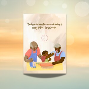 Carte noire grand-père pour la fête des pères | Carte de scène de cuisine imprimable modifiable | carte de remerciement de grand-père | Carte amour multigénérationnelle