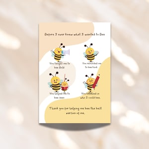 Bee-Themed Lehrer Wertschätzung Karte | Vorschule, Kindergarten, Montessori, Dankeschön | Jahresende Lehrer Karte für Kinder zum Geschenk