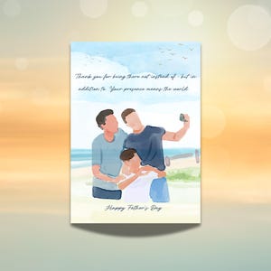 Carte de fête des pères modifiable de l'enfant au beau-père | appréciation pour papa en prime avec Bio Dad | Scène de plage à l'aquarelle | Carte imprimable