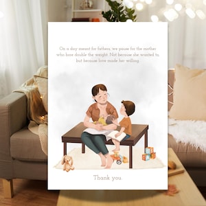 Tarjeta del Día del Padre para Madres Solteras • Tarjeta de Mamá que lo Hizo Todo • Arte para Madres Alimentando a Bebés e Hijos • Tarjeta Digital Imprimible para Mamás Fuertes