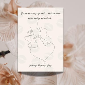 Tarjeta romántica para el Día del Padre / Tarjeta divertida y sexy para esposo / Tarjeta imprimible para papá al anochecer / Tarjeta de pareja con arte lineal / Plantilla Canva