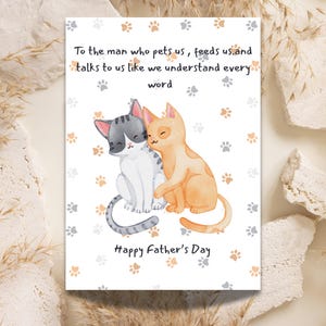 Vatertagskarte vom Katzen | Lustige Haustier-Vater-Karte | Katzenliebhaber Geschenk | druckbare Katzen Karte | Pfotenabdruck Hintergrund | Bearbeitbar | Katze Snuggles |