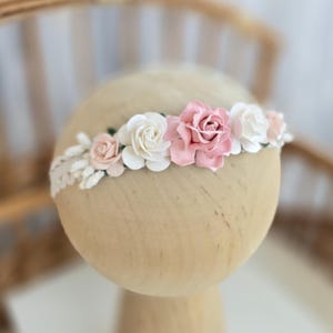 Baby Mädchen Blumen Haarband, Neugeborenen Foto Requisite, Taufe, Taufe, ersten Geburtstag Nylon Haarband, Schmetterling, rosa & ivory