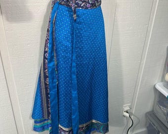 Darn Good Yarn Womens Blue Silk Sari/ Wrap Skirt One Size NWT