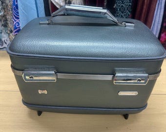 Maleta de tren vintage rígida azul/gris American Tourister EUC