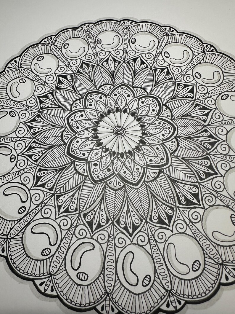 Hand Drawn Mandala Art Black and White A4 Original Drawing Zen Wall Art ...