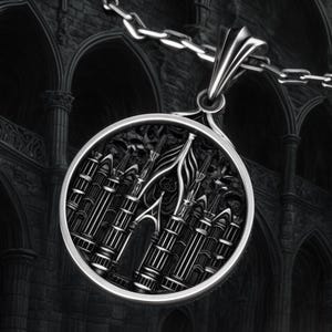 Sterling Silver Gothic Cathedral Pendant: Dark Fantasy Necklace