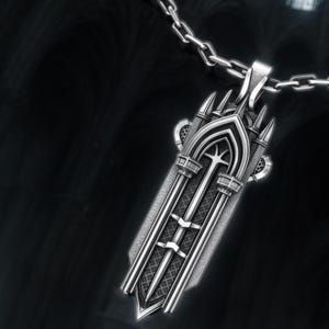 Gothic Cathedral Cross Pendant: Sterling Silver Medieval Spire Necklace