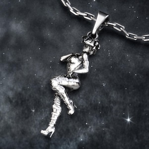 Oxidized Sterling Silver Pirate Girl Pendant: Gothic Corsair Necklace