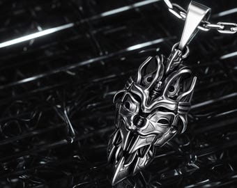 Sterling Silver Sci-Fi Cyber Mask Pendant – Futuristic Transformer Totem, Mecha Warrior Necklace, AI Robotic Amulet, Cyberpunk Jewelry Gift