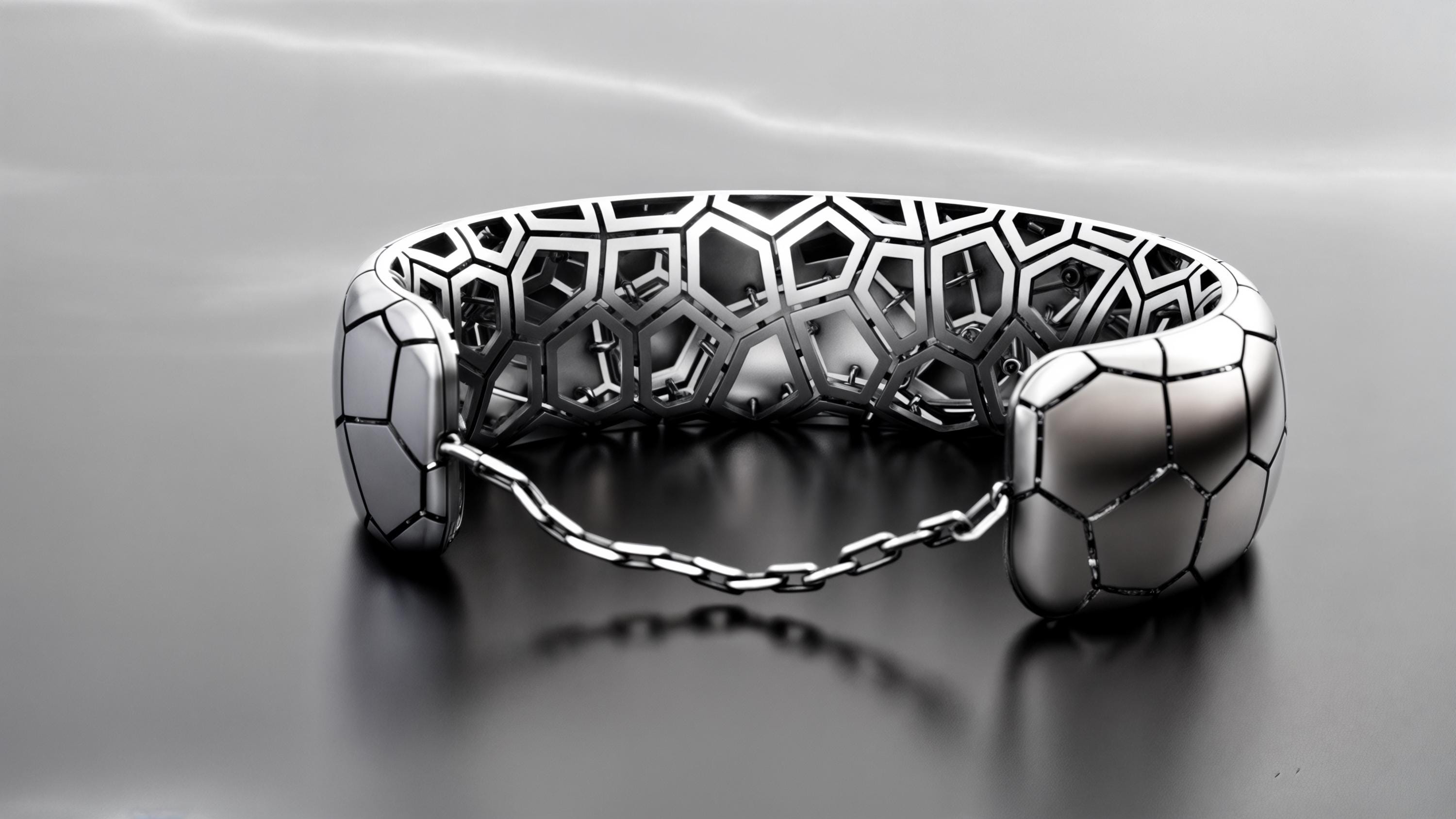 スターリングシルバーの幾何学模様のカフブレスレット：SF風ジルコン