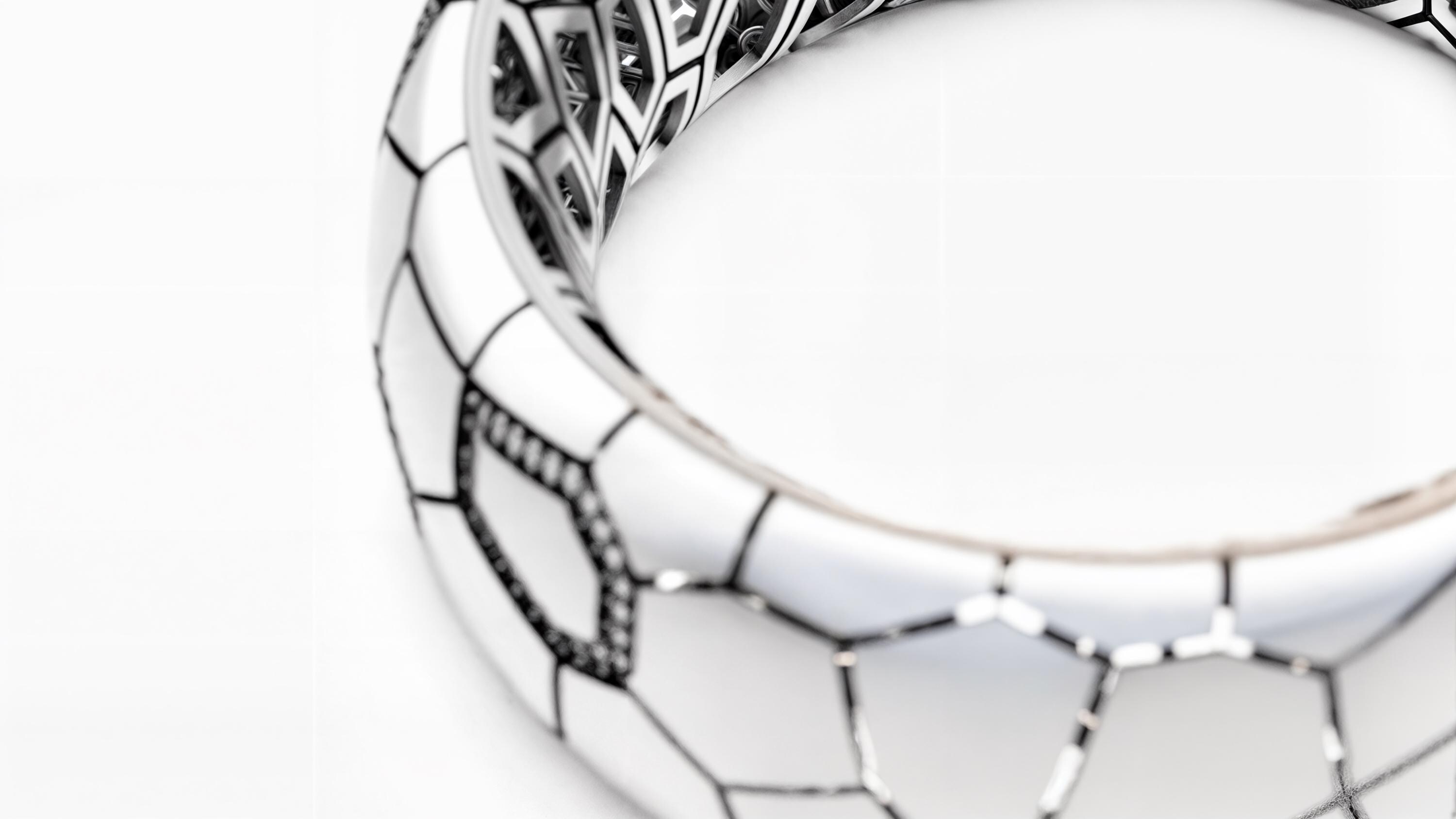 スターリングシルバーの幾何学模様のカフブレスレット：SF風ジルコン