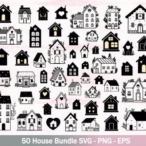 50 Haus SVG Bundle | Gemütliches Cottage Haus Clipart | Rustikales Bauernhaus PNG für Cricut & Lasergravur