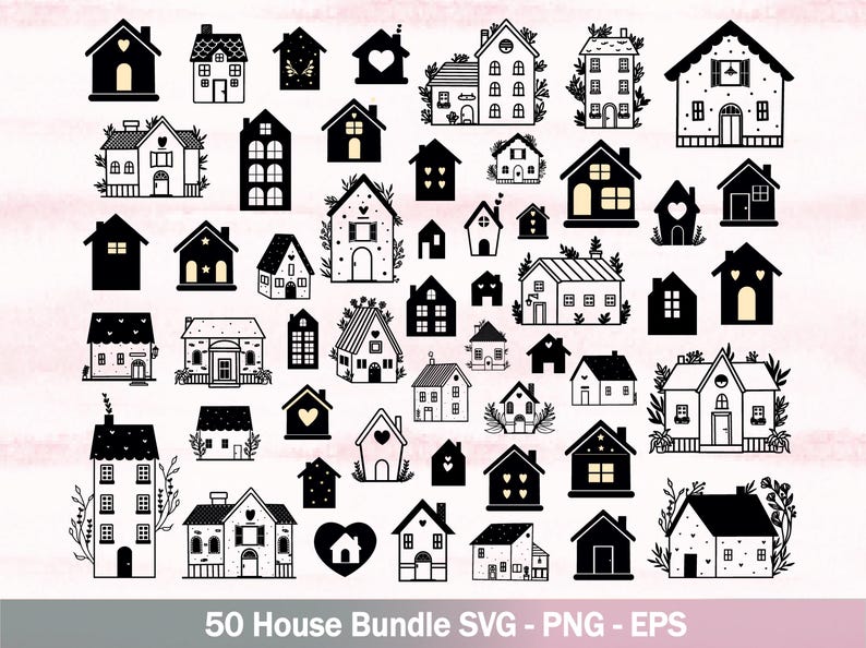 50 House SVG Bundle | Cozy Cottage Home Clipart | Rustic Farmhouse PNG ...