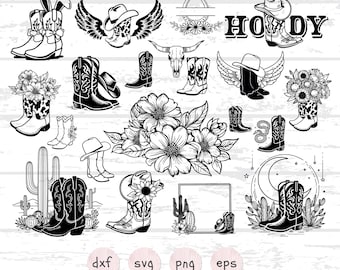 Cowboy Boots SVG Bundle | Western Boots Clipart | Country Style Cut Files | Cowgirl SVG | Rodeo Boot PNG | Digital Download for Cricut