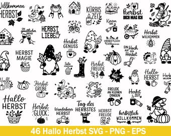 Höstplotterfil, tysk höstplotterfil SVG DXF PNG, Hej hösthälsning, Cricut lövsilhuett
