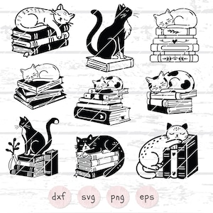 Dessin de chat mignon, chat avec livre SVG, SVG de lecture, clipart chat, Kitty svg, svg Animal, svg amateur de livres, svg bibliothécaire, lecture png,