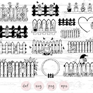 Flower fence svg, garden fence svg, wooden fence svg, fence bundle files for cricut