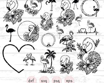 Flamingo Svg-paket, Flamingo-silhuett, Flamingo Clipart Png-klippfiler för Cameo