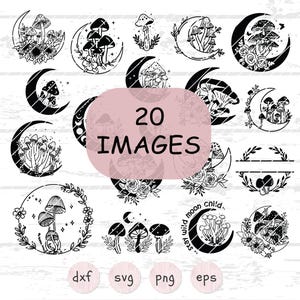 Mushroom Svg, Moon mushroom svg bundle, Mushroom Clipart,Mystical Moon Mushroom Svg,Magic mushroom svg,Boho Mushroom Clipart, mushroom