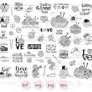 51 Knitting SVG Bundle | Knitting Clipart PNG, EPS | Yarn Lover Sublimation, Crochet, Vector Cut Files for Cricut & Silhouette