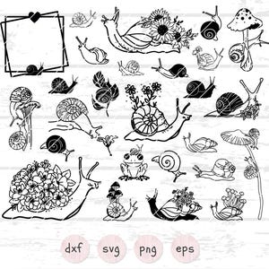 26 Schnecke SVG, Blumenschnecken | Wunderlich Schnecke Clipart | Niedliches Garten Insekt PNG für Cricut, Sublimation & Laser Projekte
