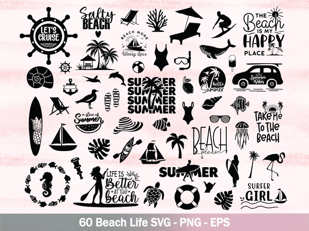 60 Beach Life SVG Bundle | Summer Beach Clipart | Nautical & Ocean SVG ...