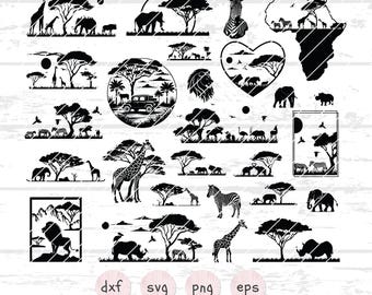 Safari Animals SVG Bundle, Giraffe SVG, Elephant, RhinoSvg, Lion King Tree SVG, Zoo Crew & Animal Silhouette, Safari Clipart for Crafts