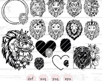 15 Lion Head SVG Bundle, Floral Lion SVG, Lion Clipart, King Lion Silhouette for Cricut