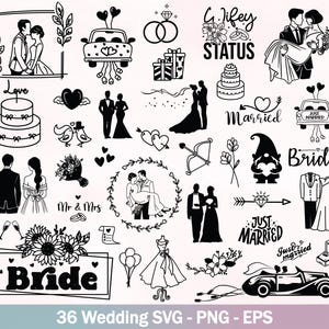 ミニマリストの結婚式のカップルのクリップアート、新郎新婦のデジタルイラスト、ロマンチックな手描きの結婚式のPNG、婚約昇華アート