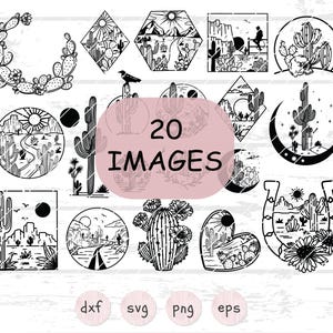 Svg scène cactus, cactus Svg, paysage désertique svg, Svg Western, cactus coupe fichier, cactus patch svg, scène coupe fichier cercle cadre