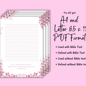 JW Letter Writing Stationery for tract Rev. 21:3,4 Instant Download Printable Stationery paper Lined Unlined A4 Letter Flower Floral Pink