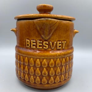 ヴィンテージセラミックグレービードリップポット「Beesvet」、おそらくアフリカーンス語