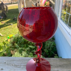 Vintage Italian Empoli ruby red glass large goblet
