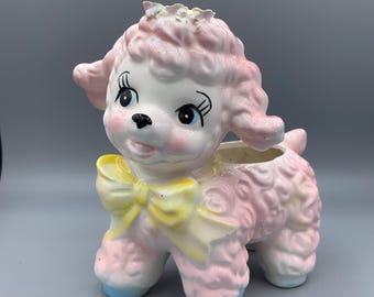 Vintage Ceramic Pink Lamb Newborn Baby Planter
