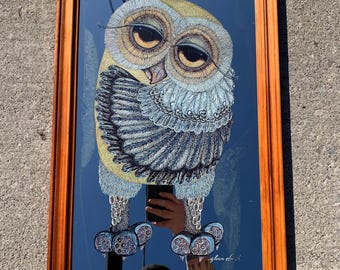 ヴィンテージ グレン・ヒース フクロウ ミラー 1970年代 アートミラー 高さ22インチ x 幅14インチ - 写真をご覧ください