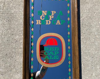 Vintage Red Cap Ale Beer Mirror 1970s Art Bar Mirror 26.5”H x 14.5”W - great man cave or bar decor