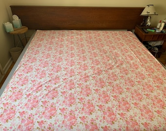 Vintage Matching Twin Sheet Set - 1pc fitted sheet & 1pc flat sheet, Pink Floral pattern