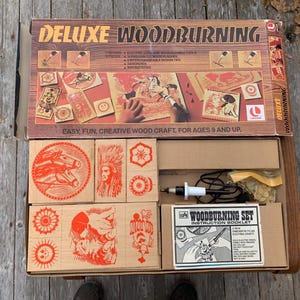 Kit pirografia a legna vintage deluxe, completo nella scatola originale