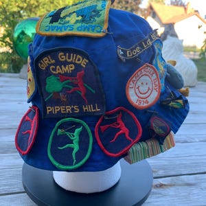 Vintage 1970s Girl Guides Canada Bucket Hat with Authentic Original Patches and Hand Made Adornments