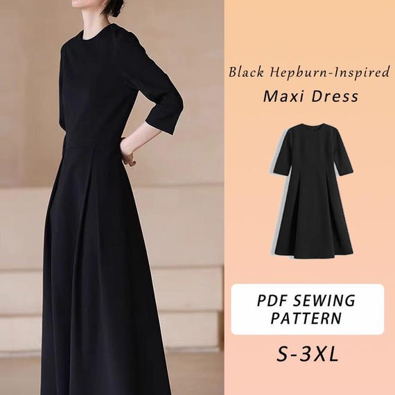 Maxi Dress Patroon Lange Jurk Op Zwarte Hepburn Geïnspireerde Maxi