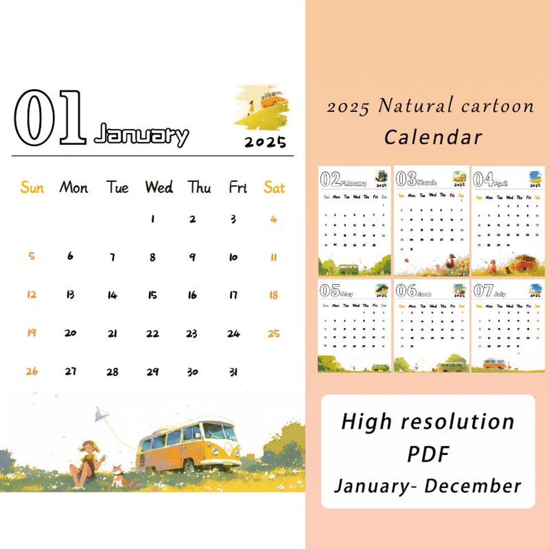 2025 Calendar Natural Cartoon, Monthly Planner, Landscape Calendar ...