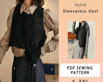 Stylish Sleeveless Vest PDF Sewing Pattern, Vest Pattern, Outerwear Pattern, Sizes S-3XL, Digital Download, Guide on Pattern