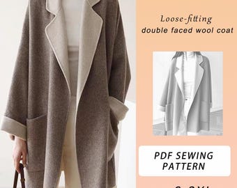 Women&#39;s Loose Fitting Wool Coat PDF Sewing Pattern, Coat Pattern, Long Coat Pattern, Sizes S-3XL, Written Instruction
