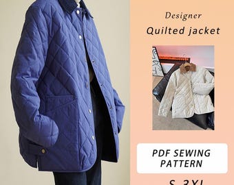 Designer Quilted Jacket PDF Sewing Pattern, Cozy jacket, Jacket Pattern, Coat Pattern, Sizes S-3XL, Written Instruction