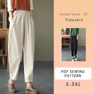Pantaloni casual larghi in PDF, cartamodello per pantaloni, pantaloni lunghi, download digitale immediato (taglie dalla S alla 3XL), guida al cartamodello
