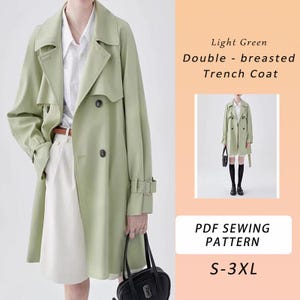 Patrón de costura en PDF para gabardina verde claro, patrón de abrigo, patrón de chaqueta, tallas S-3XL, descarga instantánea, guía de patrones